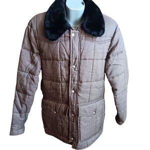 Large Rancher Quilted Jacket Vintage Miller Denver Quilted Black Faux Fur Collar